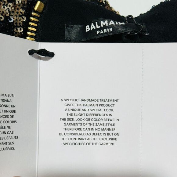 Balmain Strong-Shoulder Mini Dress 40/US 8 Gold Black Sequin Back Zip NWT $3650 - Picture 12 of 14